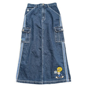 1999 Women's  Long Denim Tweety Bird Cargo Style Skirt